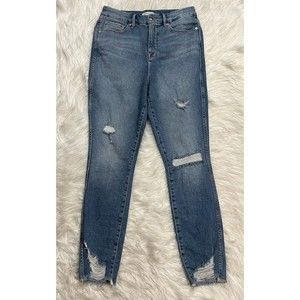 Good American Womens Good Curve Jeans Distressed Light Wash Ripped Knees 10/30